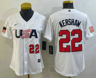 Womens USA Baseball #22 Clayton Kershaw Number 2023 White World Classic Stitched Jerseys